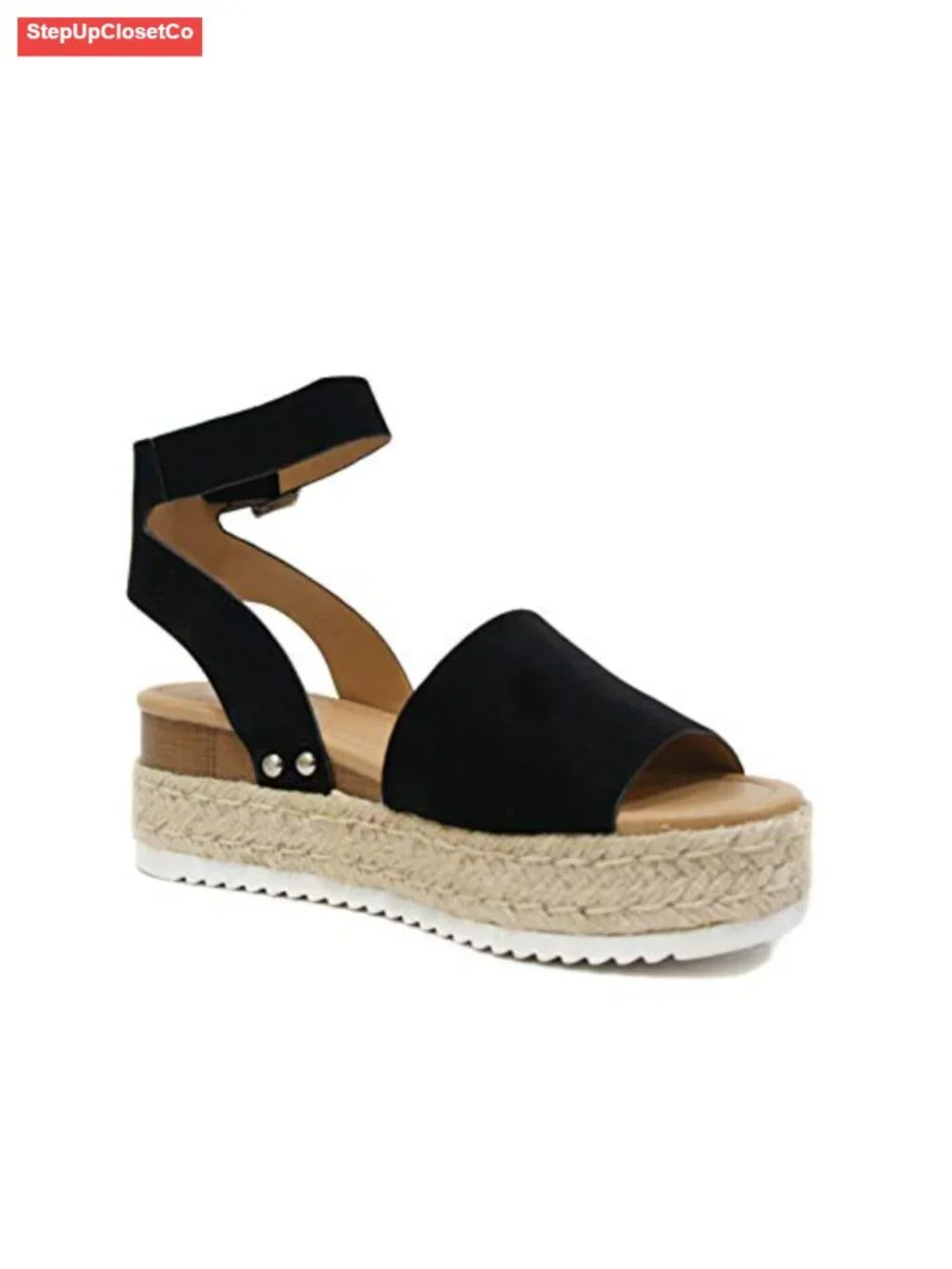 Open Toe Buckle Ankle Strap Espadrilles Flatform Wedge Casual Sandal
